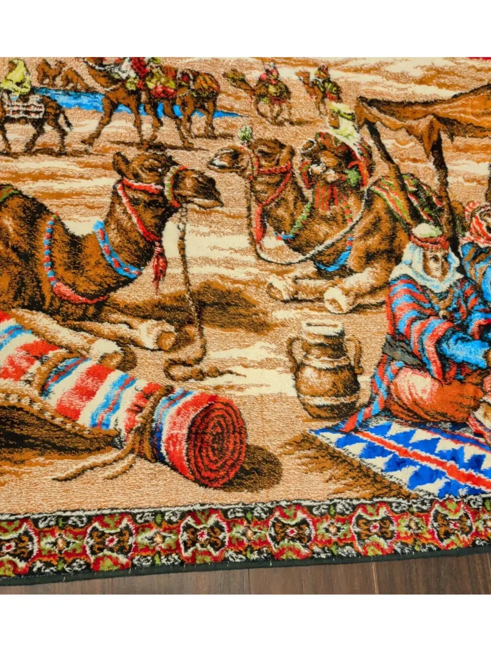 Vintage Saudi Arabia Middle Eastern Tapestry Wall Hanging Rug Fringed 56
